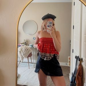 Black satin mini skirt